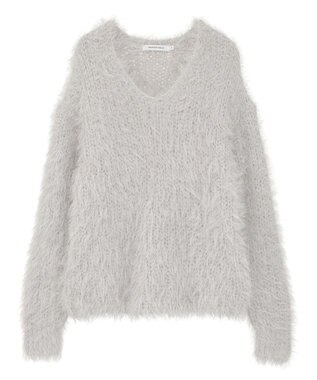 AMERICAN HOLIC Vネックシャギーニットプルオーバー Light Gray