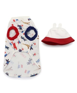 PET PARADISE リサとガスパール バケットハット付き Tシャツ 《パリ柄》 小型犬 ホワイト