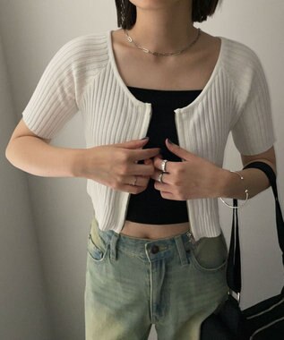 WEGO ダブルジップオフショルニットトップス オフホワイト