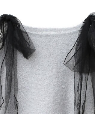 earth music&ecology チュール肩リボンニットプルオーバー Gray