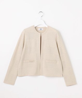 J.PRESS LADIES L ジャガード ニット ジャケット ベージュ系