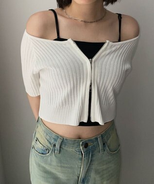 WEGO ダブルジップオフショルニットトップス オフホワイト
