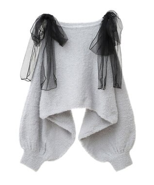 earth music&ecology チュール肩リボンニットプルオーバー Gray
