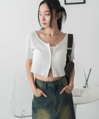 WEGO ダブルジップオフショルニットトップス オフホワイト