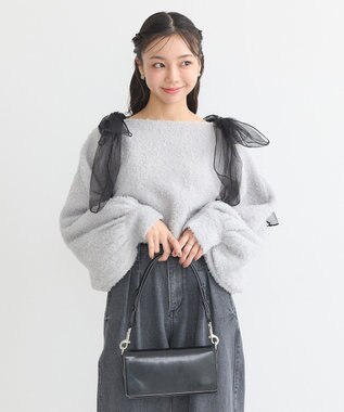 earth music&ecology チュール肩リボンニットプルオーバー Gray