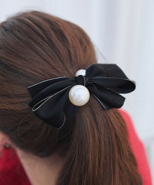 Tiaclasse パール×リボンヘアゴム ブラック