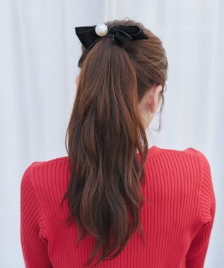 Tiaclasse パール×リボンヘアゴム ベージュ