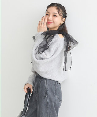 earth music&ecology チュール肩リボンニットプルオーバー Gray