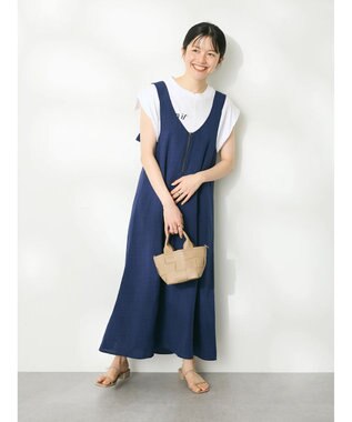 CRAFT STANDARD BOUTIQUE 前後2WAY麻調パネルワンピース Navy
