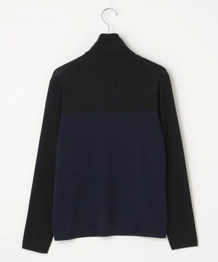 自由区 L 【洗える】シルクウールリブタートルネック ニット ブラック×ネイビー