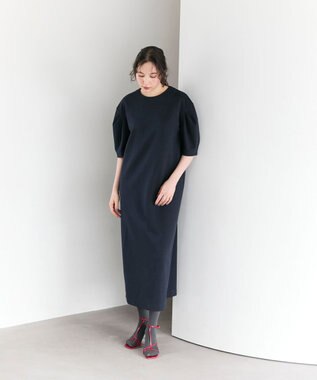 #Newans 【セレモニーにも/洗濯機可】パフスリーブロングワンピース​ ネイビー