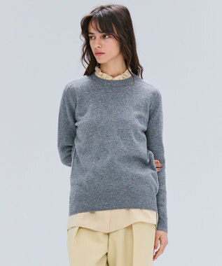 BEIGE， 【洗える】POMPE / ウールカシミヤ配色ラインクルーネックニット Charcoal×Off