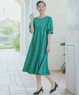 Tiaclasse 【おのののかさん着用】「サマケア」パフスリーブAラインワンピース グリーン