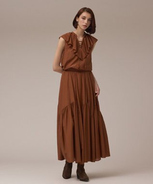 GRACE CONTINENTAL コットンシルクティアードスカート ブラウン
