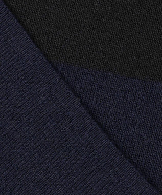 自由区 L 【洗える】シルクウールリブタートルネック ニット ブラック×ネイビー