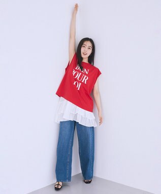 earth music&ecology 【綿100％】フレンチスリーブプリントＴシャツ Red