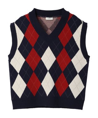 earth music&ecology アーガイルニットベスト Navy