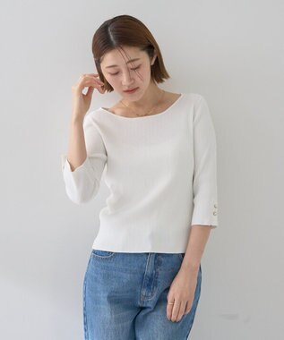 YECCA VECCA 袖釦7分袖リブニット Off White