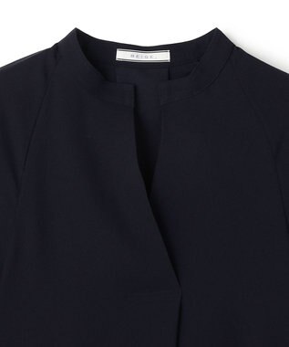 BEIGE， FLEUR / 異素材カフス スタンドカラーブラウス Navy