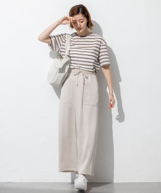 23区 【洗える】シアーフライスボーダー Tシャツ オフ×モカ