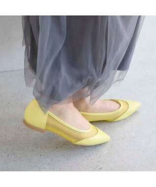 MODE ET JACOMO <carino>【レイン対応】メッシュポインテッドトゥパンプス イエロー