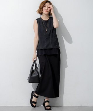 23区 【先行予約】シアーチェックレイヤード スリーブレス Tブラウス ブラック系