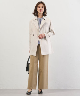 J.PRESS LADIES ストライプジャージー フリル カットソー ネイビーベース系