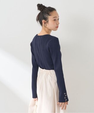 earth music&ecology パール＆ビジュースリーブプルオーバー Navy