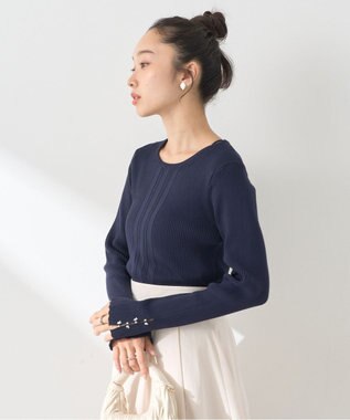 earth music&ecology パール＆ビジュースリーブプルオーバー Navy