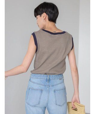 AMERICAN HOLIC ミジンボーダーノースリーブカットプルオーバー Navy