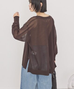 AMERICAN HOLIC メタルボタンシアーVネックカーディガン Brown