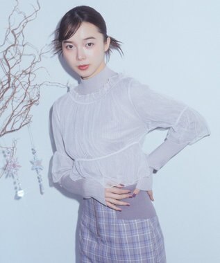 earth music&ecology ＳＥＴ２点リブニットインナー＋チュールプルオーバー Light Gray