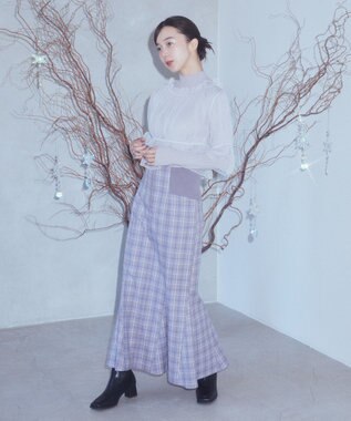 earth music&ecology ＳＥＴ２点リブニットインナー＋チュールプルオーバー Light Gray