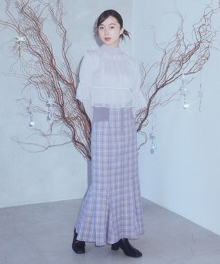 earth music&ecology ＳＥＴ２点リブニットインナー＋チュールプルオーバー Light Gray