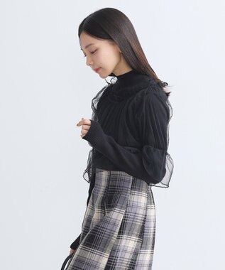 earth music&ecology ＳＥＴ２点リブニットインナー＋チュールプルオーバー Black