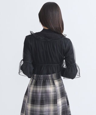 earth music&ecology ＳＥＴ２点リブニットインナー＋チュールプルオーバー Black