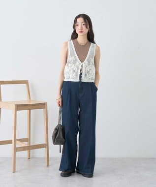 earth music&ecology フラワー刺繍メッシュベスト Off White