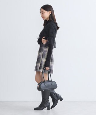 earth music&ecology ＳＥＴ２点リブニットインナー＋チュールプルオーバー Black