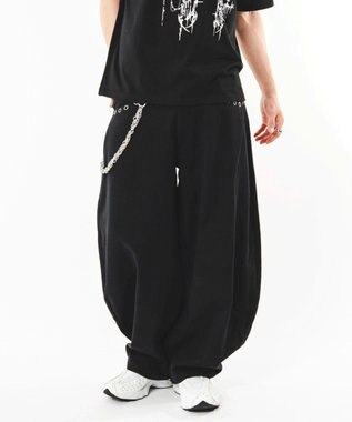 WEGO 【ユニセックス着用ITEM】ハトメバッククロスモチーフパンツ ブラック