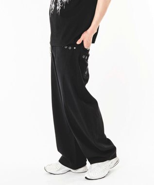 WEGO 【ユニセックス着用ITEM】ハトメバッククロスモチーフパンツ ブラック