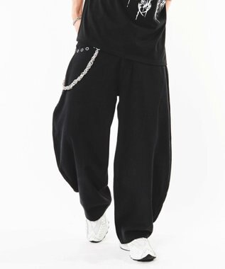 WEGO 【ユニセックス着用ITEM】ハトメバッククロスモチーフパンツ ブラック