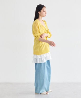 earth music&ecology シアーＶネックカーディガン Yellow