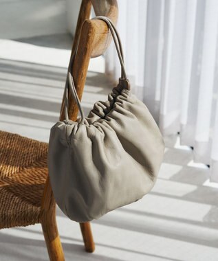 russet レザー巾着4WAYショルダーバッグ(CE-1454) GrayBeige