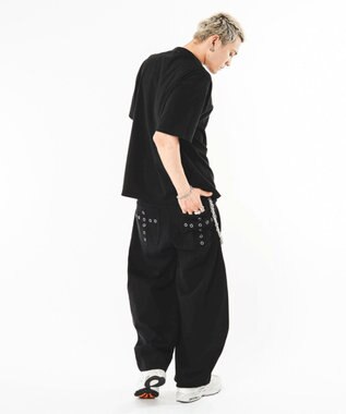WEGO 【ユニセックス着用ITEM】ハトメバッククロスモチーフパンツ ブラック