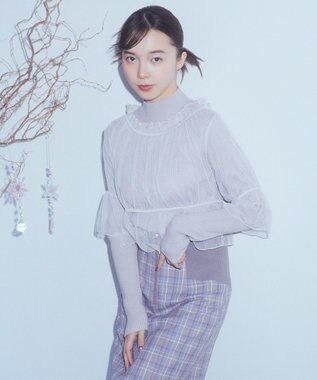 earth music&ecology ＳＥＴ２点リブニットインナー＋チュールプルオーバー Light Gray