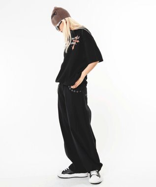 WEGO 【ユニセックス着用ITEM】ハトメバッククロスモチーフパンツ ブラック