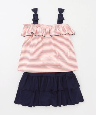 組曲 KIDS 【UVカット】【SS-Lサイズ】マリンストライプ スイムウェア(セパレート) コーラル