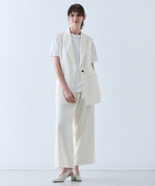 BEIGE， 【洗える】CAROLE / リネンライクノースリーブジレジャケット Ecru