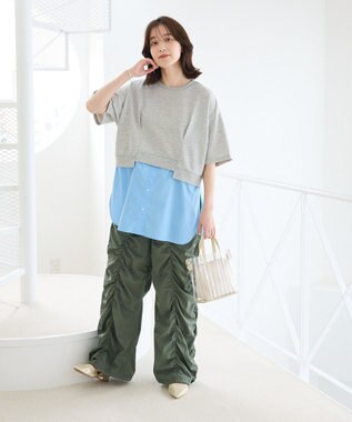 Green Parks 裾タックミニ裏毛シャツドッキングチュニック Gray