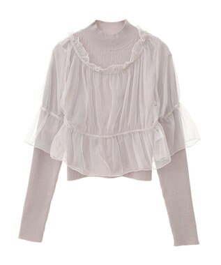earth music&ecology ＳＥＴ２点リブニットインナー＋チュールプルオーバー Light Gray
